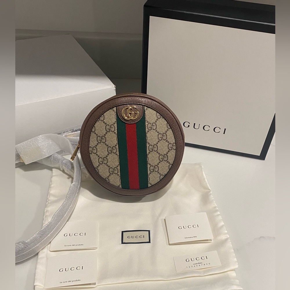NEW!✨GUCCI✨GG GUCCISSIMA SUPREME & LEATHER ROUND BACKPACK SHOULDER CROSSBODY BAG - Picture 2 of 15